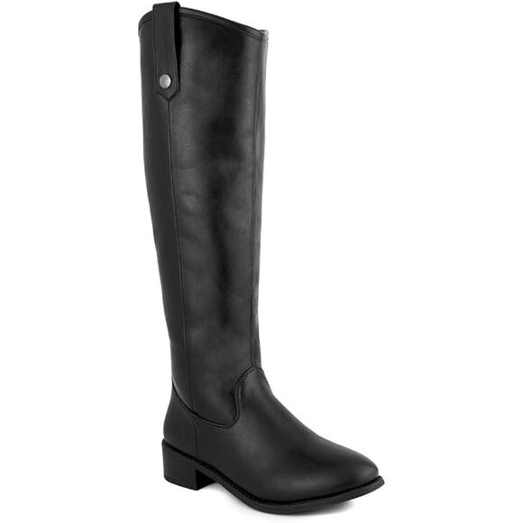 London Fog Womens Size 8.5W Wide Black Faux Leather 1.5" Block Heel Riding Boots - Picture 1 of 7